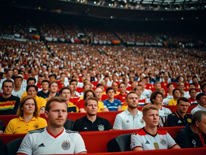 Ein Fuballstadion voller Menschen die ein Fuballspiel