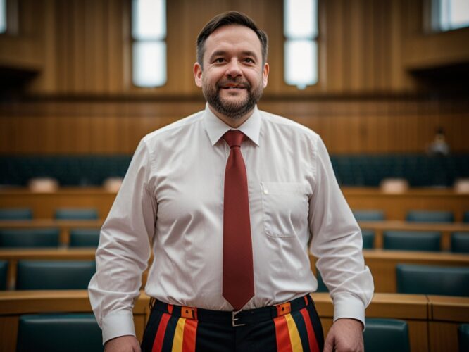 Politiker in Badehosen im ostdeutschen Parlament